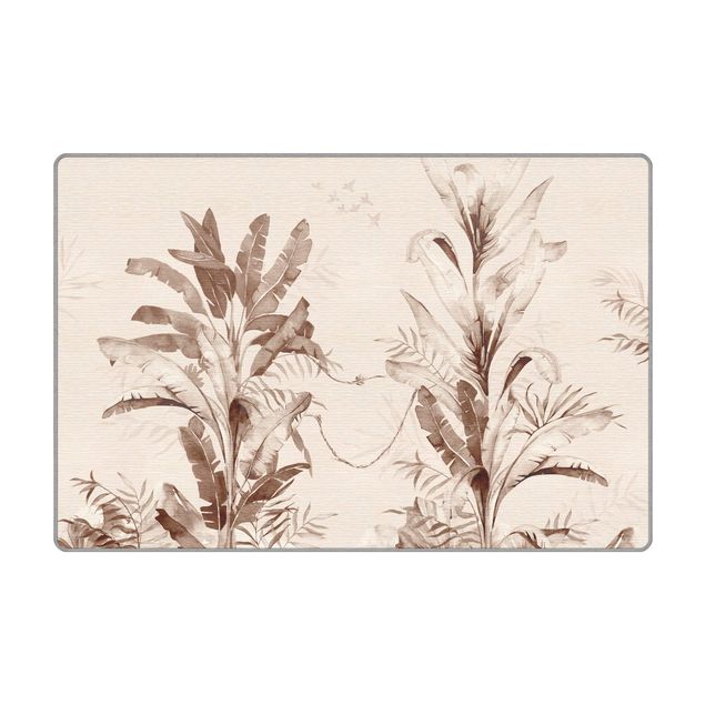 Teppich - Tropische Palmen und Blätter Sepia