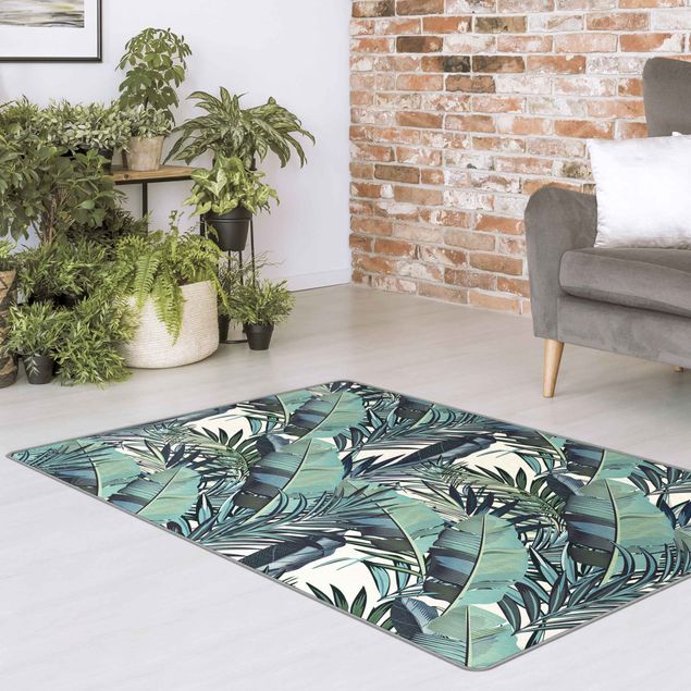 Moderne Teppiche Türkises Blätterdschungel Muster