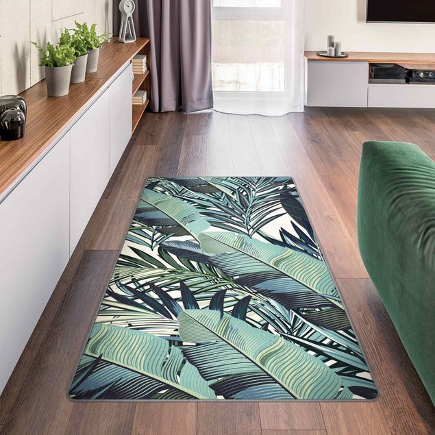 Teppich grün Türkises Blätterdschungel Muster
