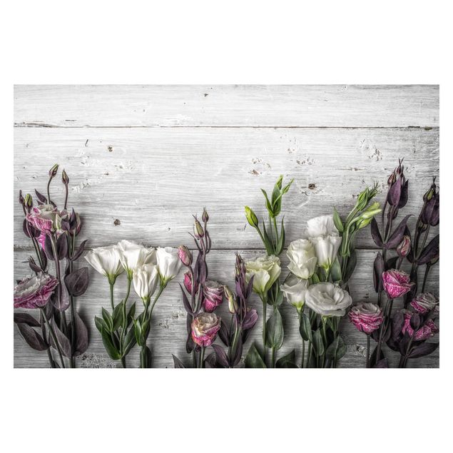 Fototapete selbstklebend Tulpen-Rose Shabby Holzoptik