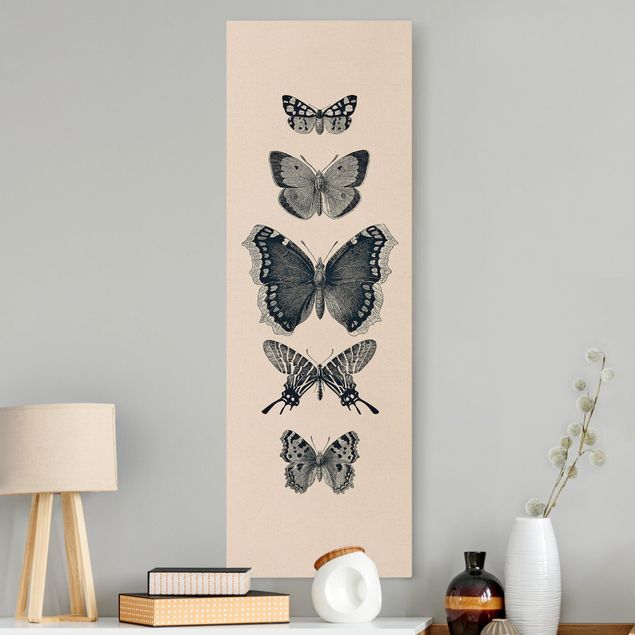 Tierbilder Leinwand Tusche Schmetterlinge auf Beige