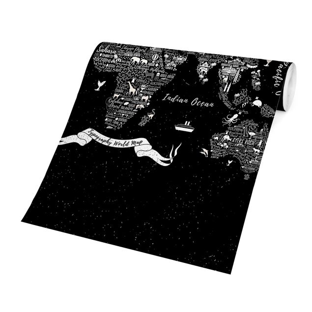 Fototapete - Typografie Weltkarte schwarz