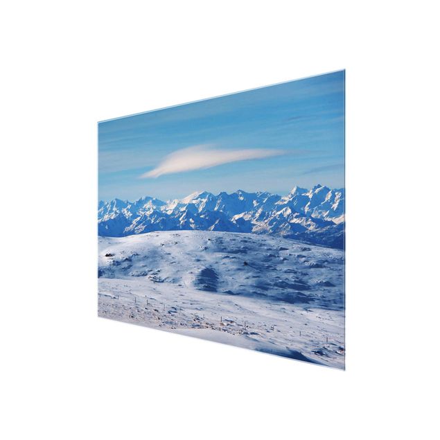 Glasbild - Verschneite Bergwelt - Querformat