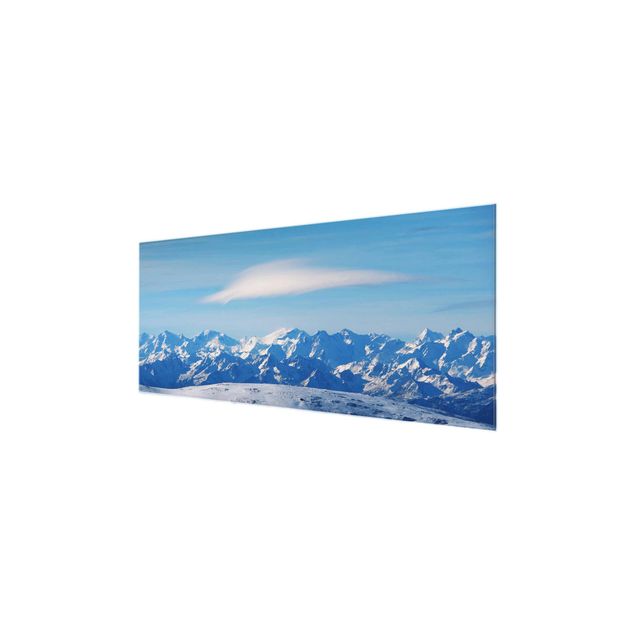 Glasbild - Verschneite Bergwelt - Panorama
