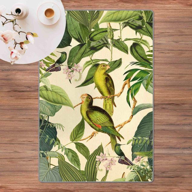 Dschungel Teppich  Vintage Collage - Papageien im Dschungel