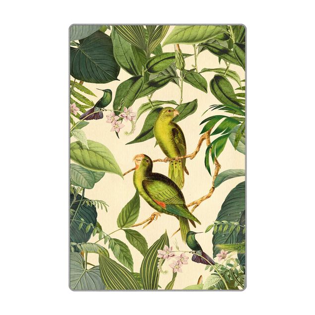 Teppich Landhausstil Vintage Collage - Papageien im Dschungel