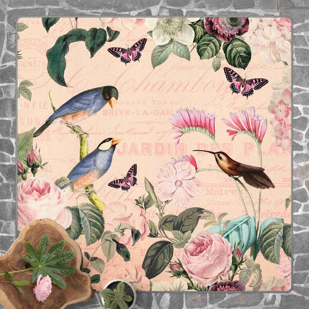 Teppich Orient Vintage Collage - Rosen und Vögel