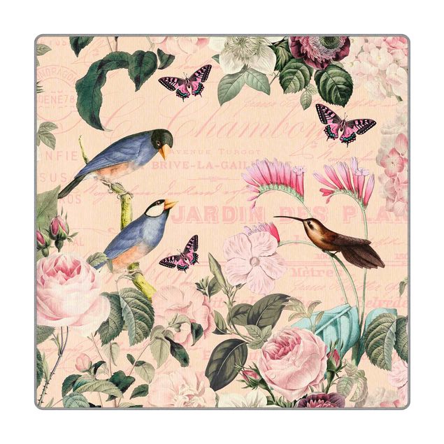 Teppich - Vintage Collage - Rosen und Vögel