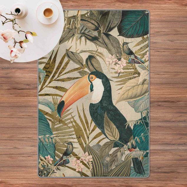 Teppich Dschungel Vintage Collage - Tukan im Dschungel