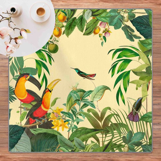 Teppich Dschungel Vintage Collage - Vögel im Dschungel