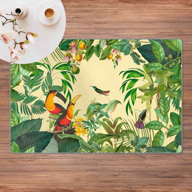 Teppich Dschungel Vintage Collage - Vögel im Dschungel