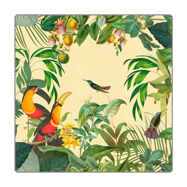 Teppich - Vintage Collage - Vögel im Dschungel