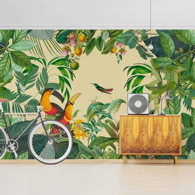 Design Tapeten Vintage Collage - Vögel im Dschungel