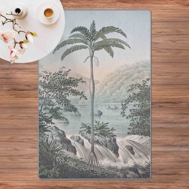 Teppich blau Vintage Illustration - Landschaft mit Palme