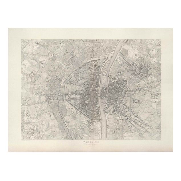 Leinwandbild - Vintage Karte Paris - Querformat 4:3