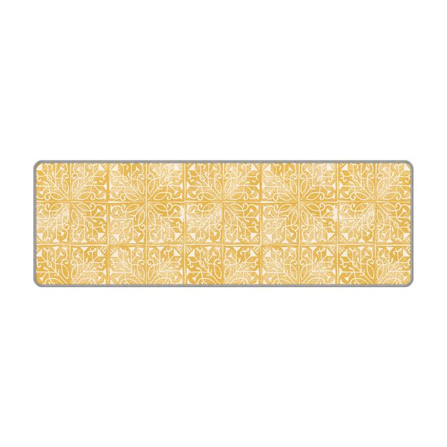 Teppich gelb Vintage Muster Art Deco Kacheln