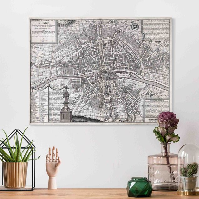 Leinwandbilder Retro Vintage Stadtplan Paris um 1600