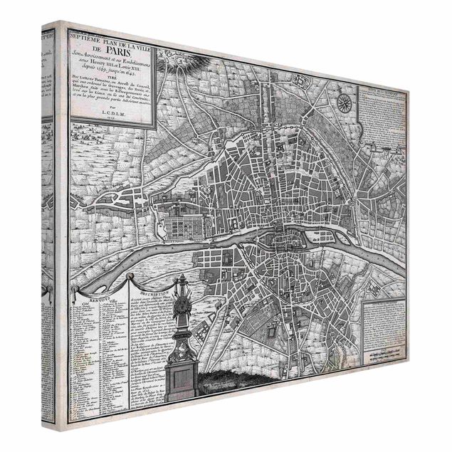 schöne Leinwandbilder Vintage Stadtplan Paris um 1600