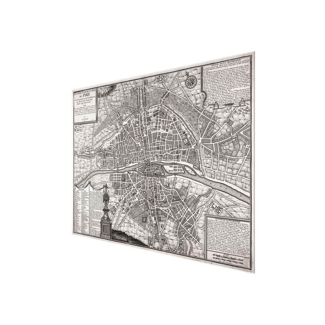 Glasbild - Vintage Stadtplan Paris um 1600 - Querformat