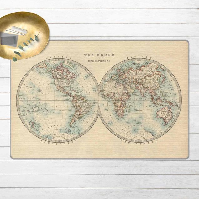 Moderner Teppich Vintage Weltkarte Die zwei Hemispheren