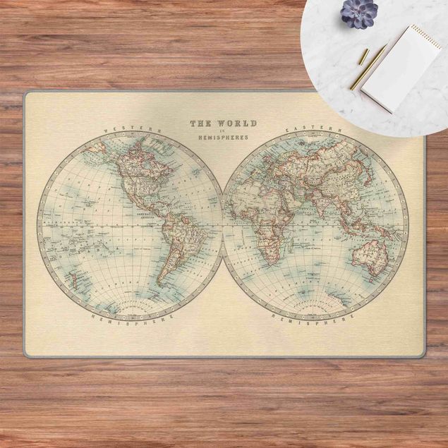 Teppich Weltkarte Vintage Weltkarte Die zwei Hemispheren