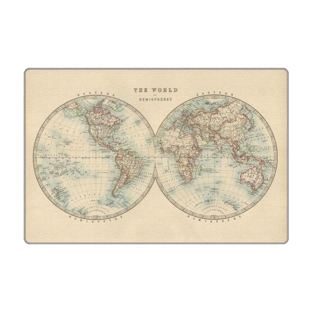 Teppich Landhausstil Vintage Weltkarte Die zwei Hemispheren