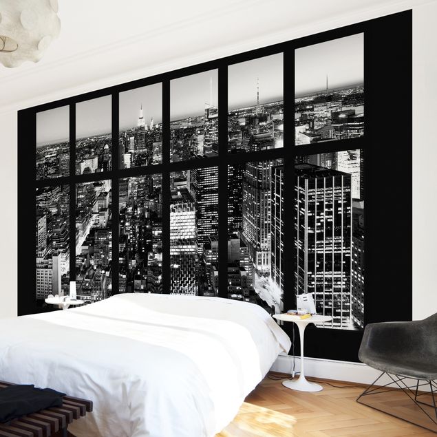 Design Tapeten Fensterblick Manhattan Skyline schwarz-weiß