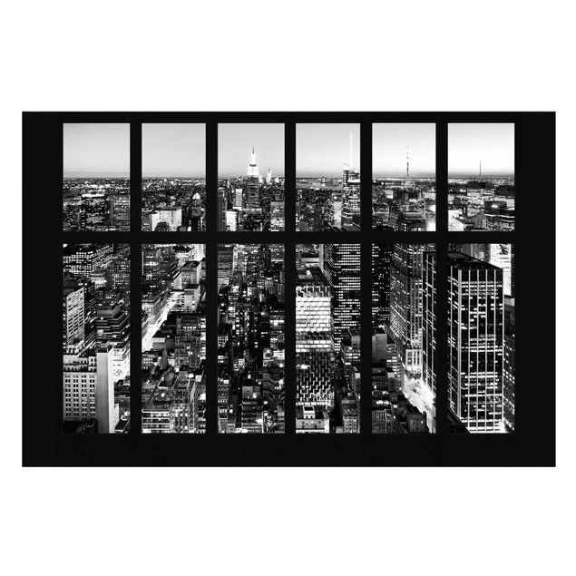 Tapeten Fensterblick Manhattan Skyline schwarz-weiß