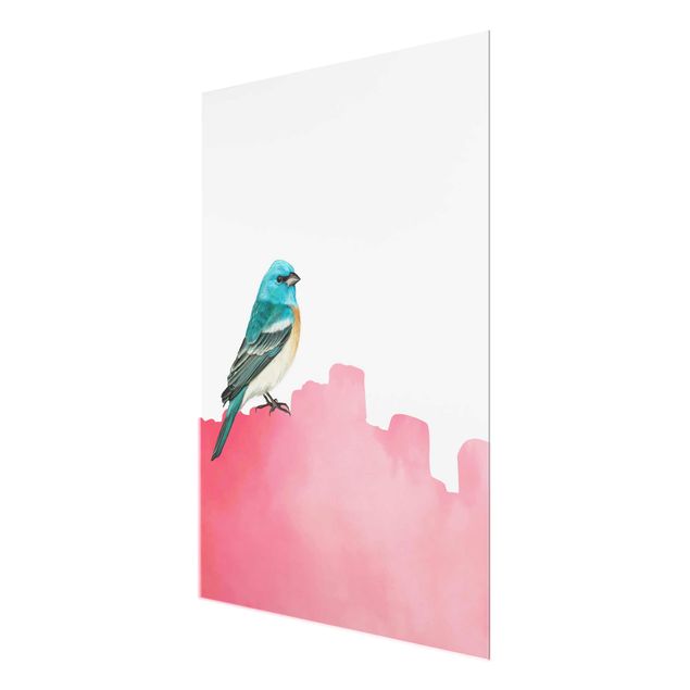 Glasbild - Vogel auf Pink - Hochformat