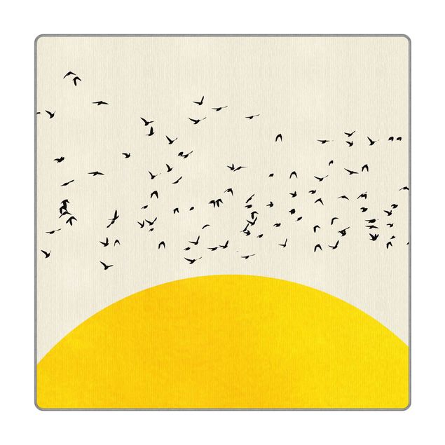 Teppich - Vogelschwarm vor gelber Sonne