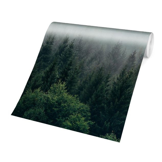 selbstklebende Tapete Wald im Nebel Dämmerung