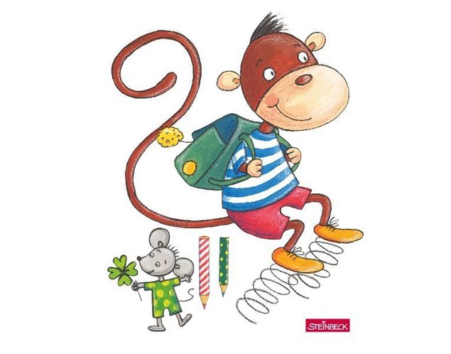 Affen Wandtattoo Steinbeck - Affe und Maus auf dem Weg zur Schule