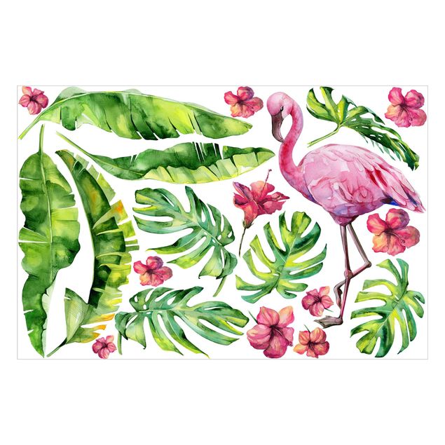 Wandtattoo Blumen Dschungel Flamingo Blätter Set