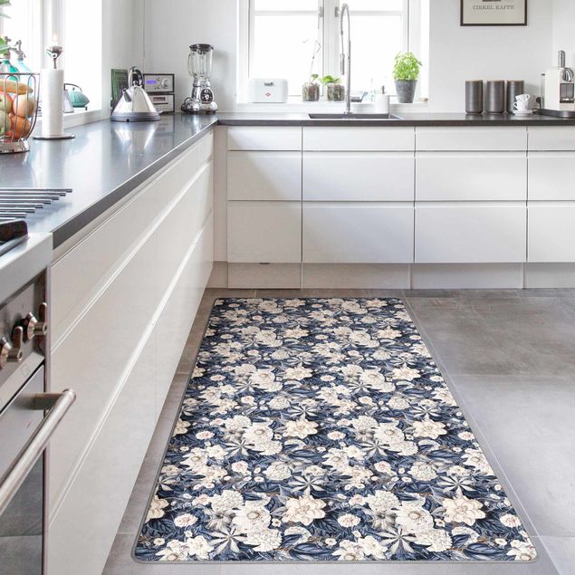 Moderne Teppiche Weiße Blumen vor Blau