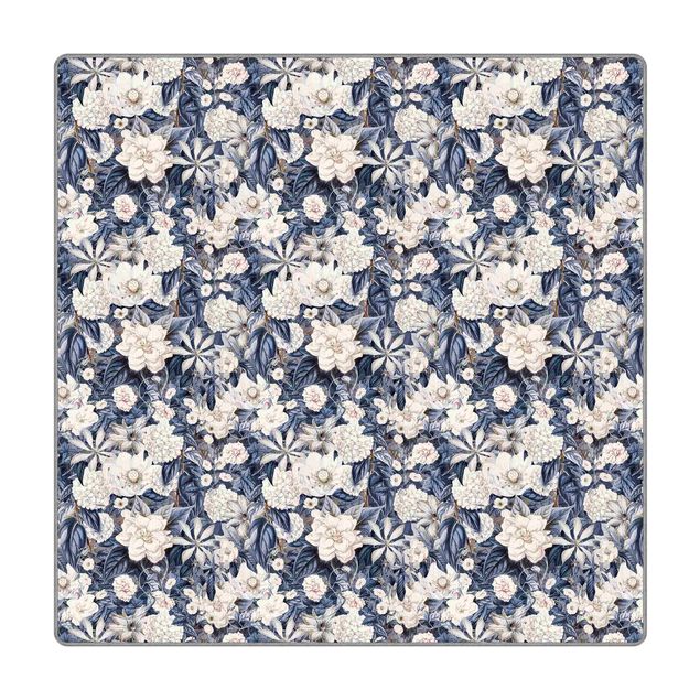 Teppich - Weiße Blumen vor Blau
