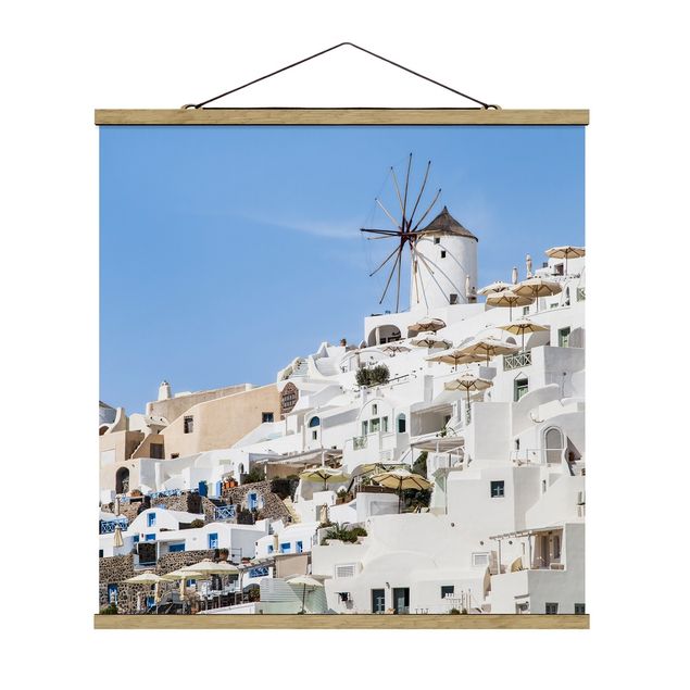 Stoffbild mit Posterleisten - Weißes Griechenland - Quadrat 1:1