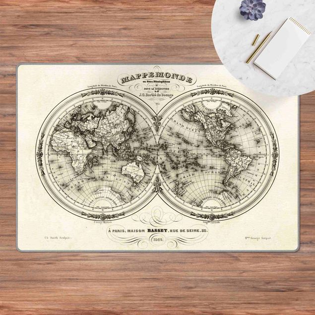Teppich Weltkarte Weltkarte - Französische Karte der Hemissphären von 1848