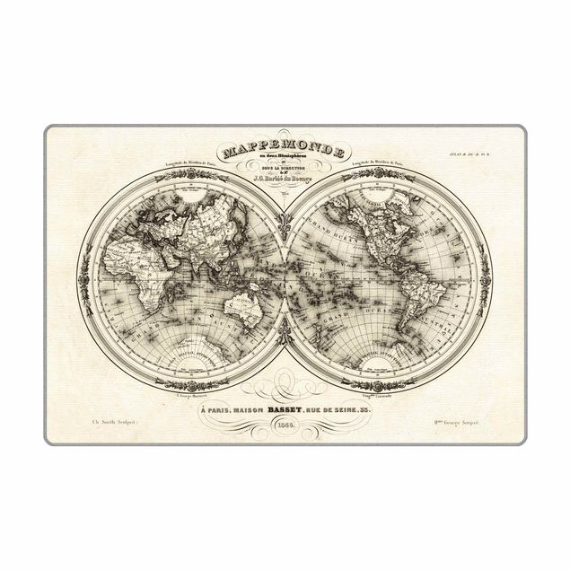 Teppich - Weltkarte - Französische Karte der Hemissphären von 1848