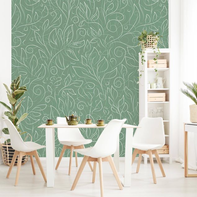 Design Tapeten Wildes Pflanzen Muster auf Grün