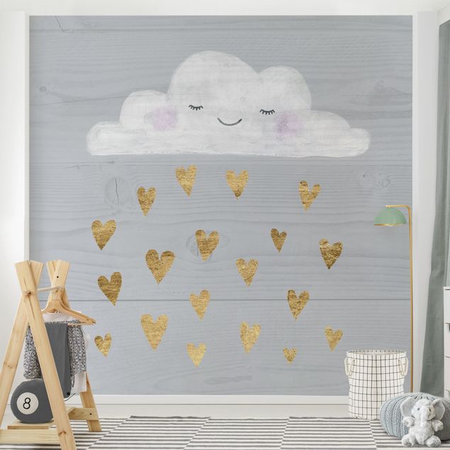 Design Tapeten Wolke mit goldenen Herzen