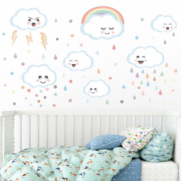 Wandaufkleber Set Wolken mit Gesicht Kinderzimmer Set