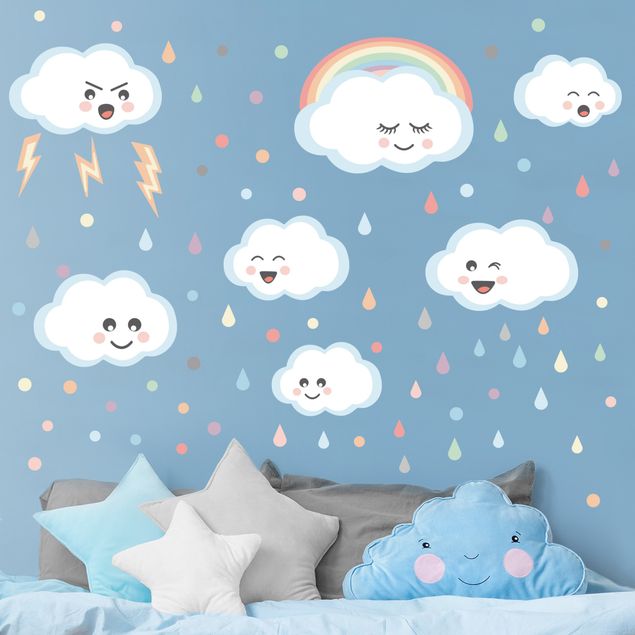 Wandtattoo Wolken Wolken mit Gesicht Kinderzimmer Set