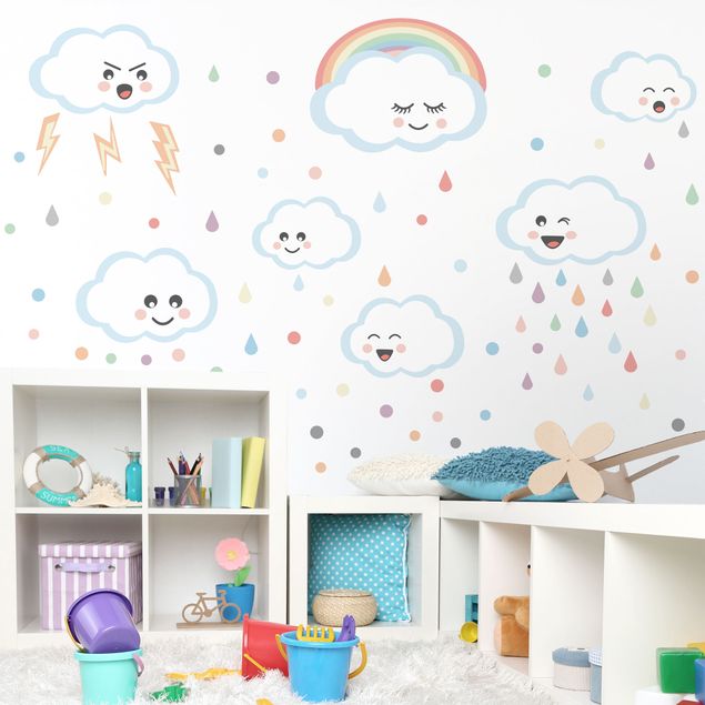 Wandtattoo Wolken mit Gesicht Kinderzimmer Set