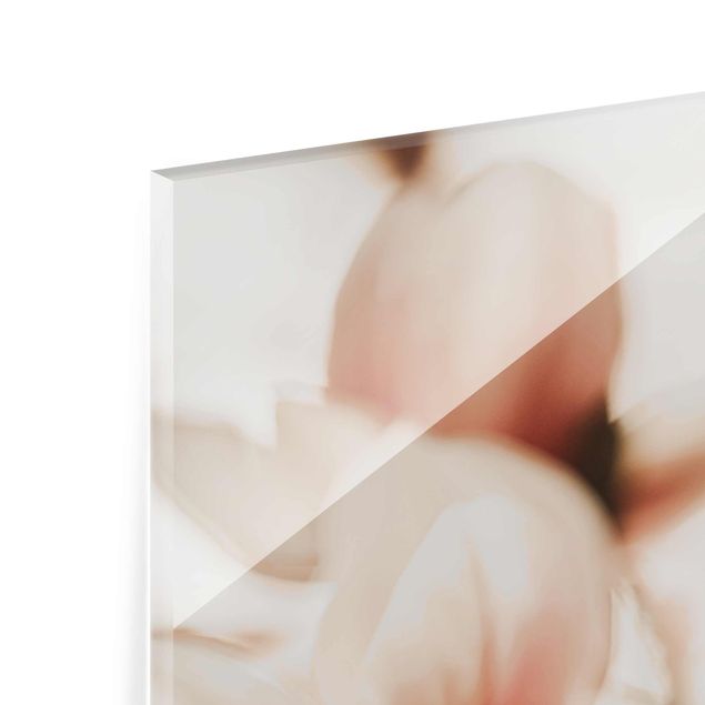 Glasbild - Zarte Magnolienblüten im Lichtspiel - Hochformat