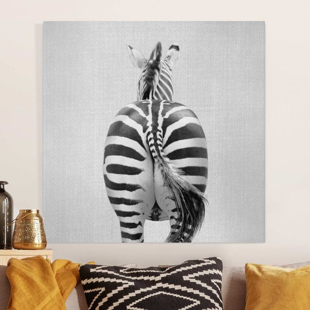 Leinwand schwarz-weiß Zebra von hinten Schwarz Weiß