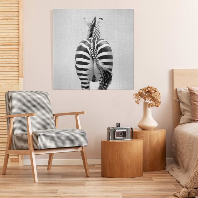 Wandbilder Zebra von hinten Schwarz Weiß