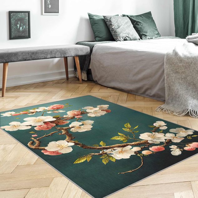 Große Teppiche Zweig mit Blüten auf Türkis