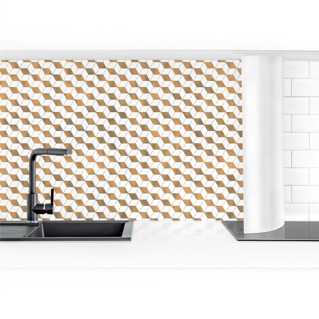 Küchenrückwand selbstklebend Würfel Muster in 3D Gold II