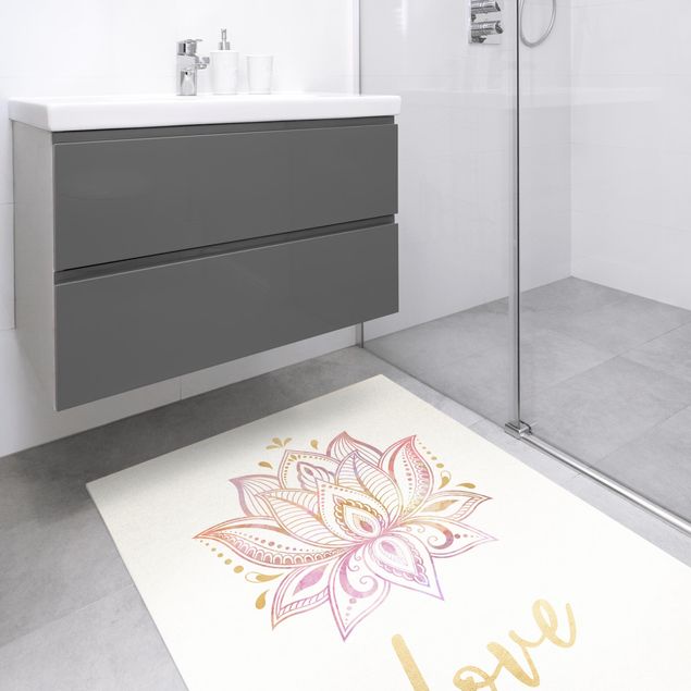 Moderner Teppich Lotus Illustration Love gold rosa