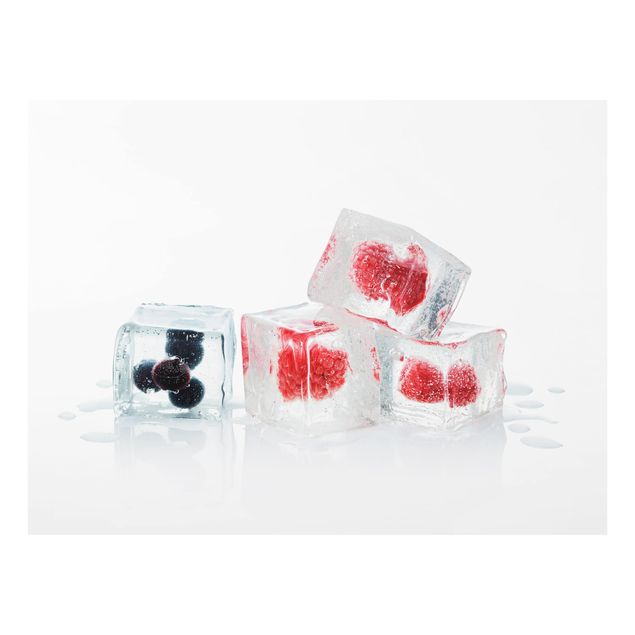 Glas Spritzschutz - Früchte im Eiswürfel - Querformat - 4:3